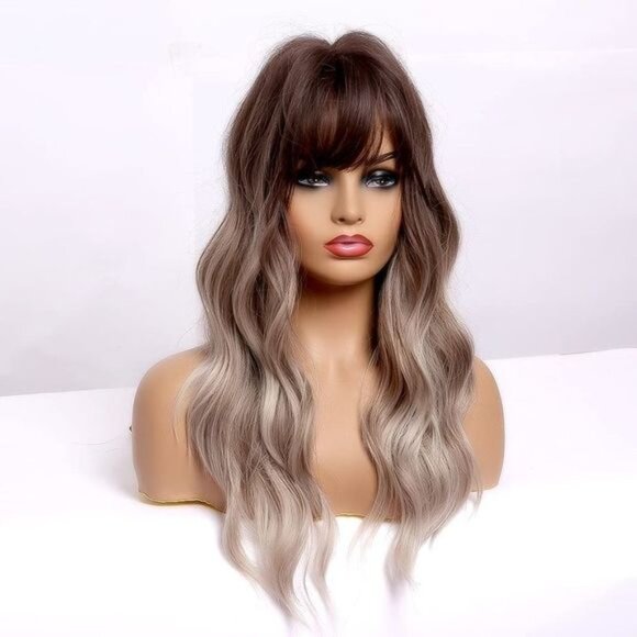 GLOSIE'S Long Wigs for Women, Synthetic Hair Ombre Brown - Picture 3 of 7